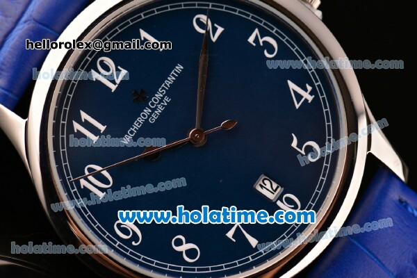 Vacheron Constantin Historiques Chronometre Royal 1907 Miyota Quartz Steel Case with Blue Leather Strap Blue Dial and Arabic Numeral Markers - Click Image to Close